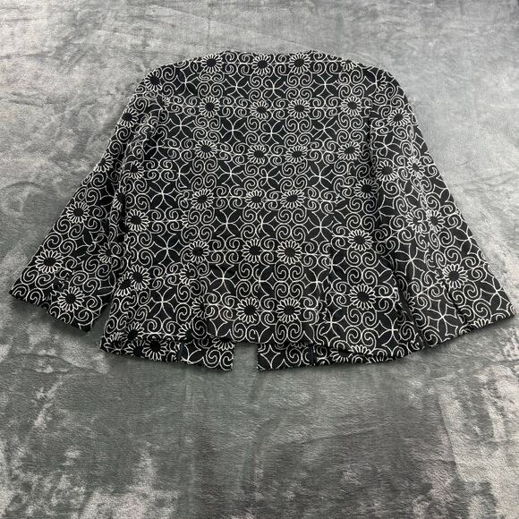 Linen Suit Women’s 6 Bandolino Jacket Skirt Embroidered Floral Corp Black White - Picture 11 of 15